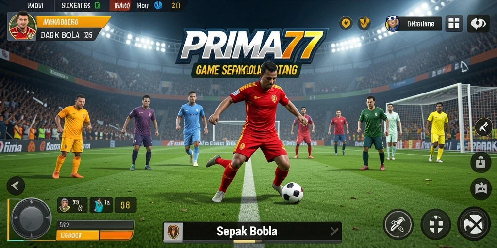 Antarmuka PRIMA77 yang menarik dengan fungsi permainan sepak bola.