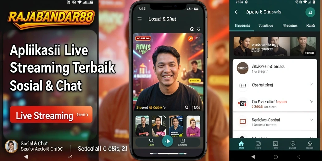 Tampilan antarmuka aplikasi RAJABANDAR88 saat melakukan live streaming.