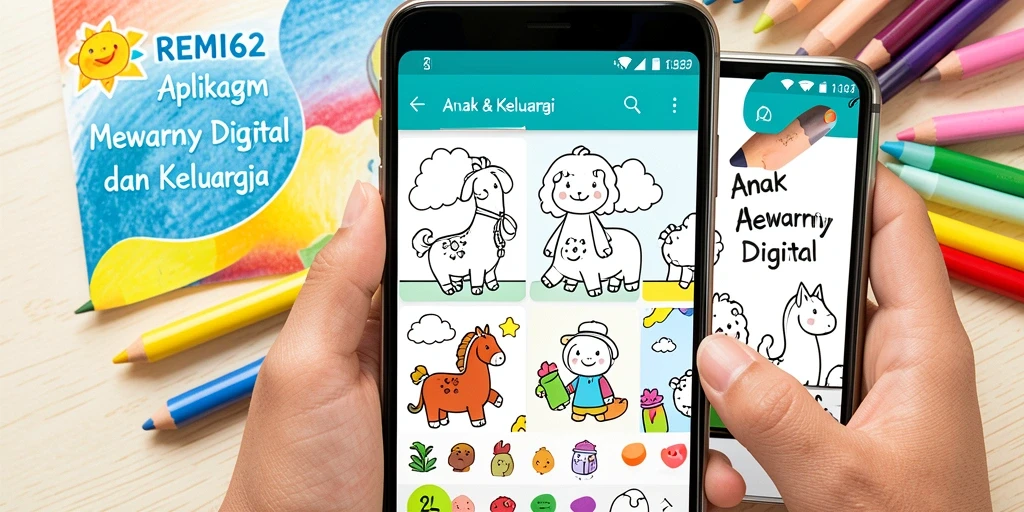 Antarmuka aplikasi REMI62 menampilkan berbagai pilihan gambar mewarnai.