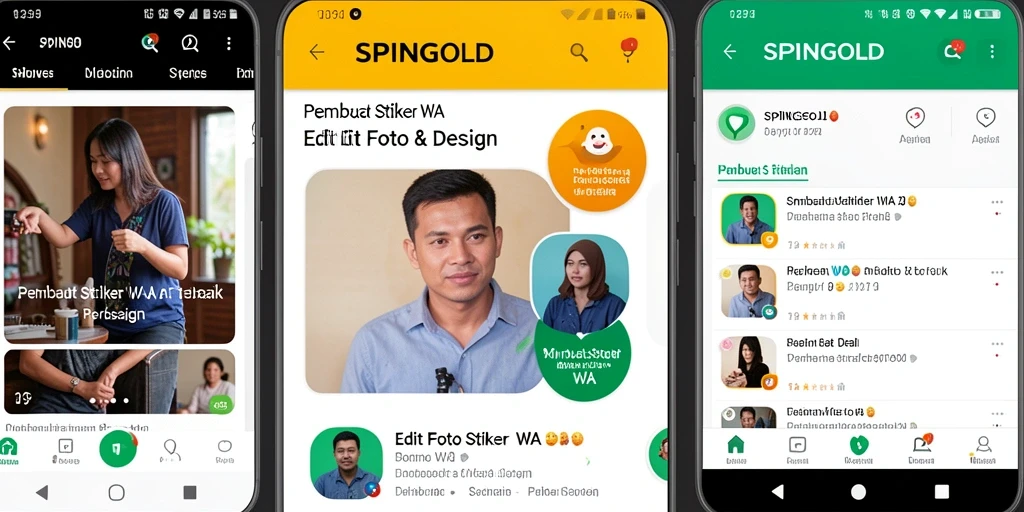 Antarmuka SPINGOLD untuk membuat stiker WA yang intuitif dan kreatif.