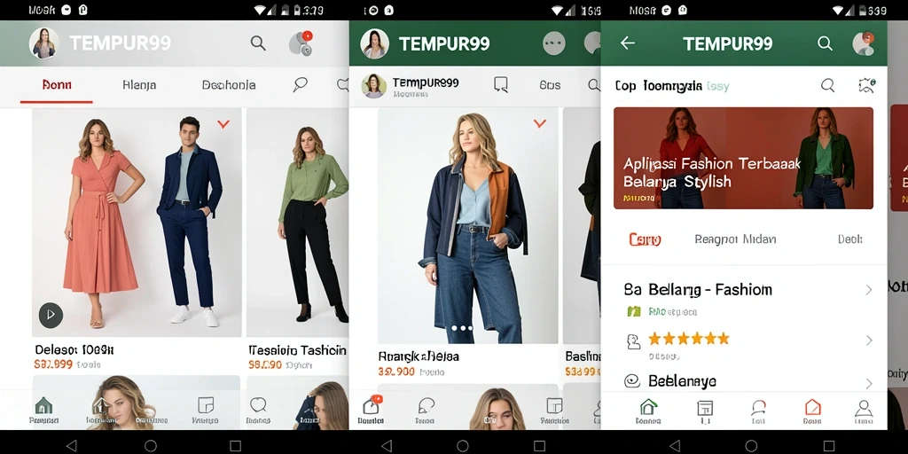Antarmuka TEMPUR99 yang modern dan mudah dijelajahi untuk belanja fashion.